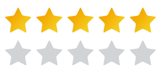Five Stars Modern Rating Vector Icon. 5 Gold Stars Rating. Customer Feedback Ranking System.
