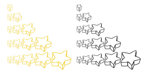 3D Five Stars Rating Vector Icon. 5 Gold Stars Rating. Customer Feedback Ranking System.