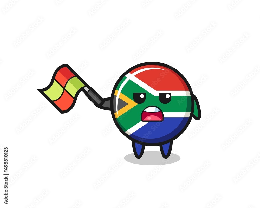 Wall mural south africa flag cartoon as the line judge hold the flag up at a 45 degree angle