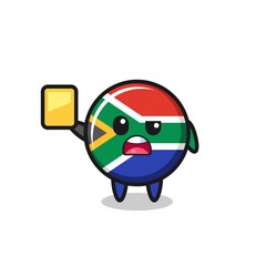 Obraz premium cartoon south africa flag character as a football referee giving a yellow card
