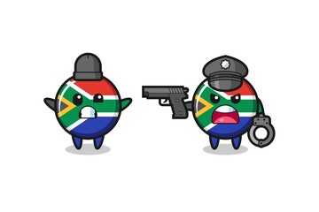 illustration of south africa flag robber with hands up pose caught by police