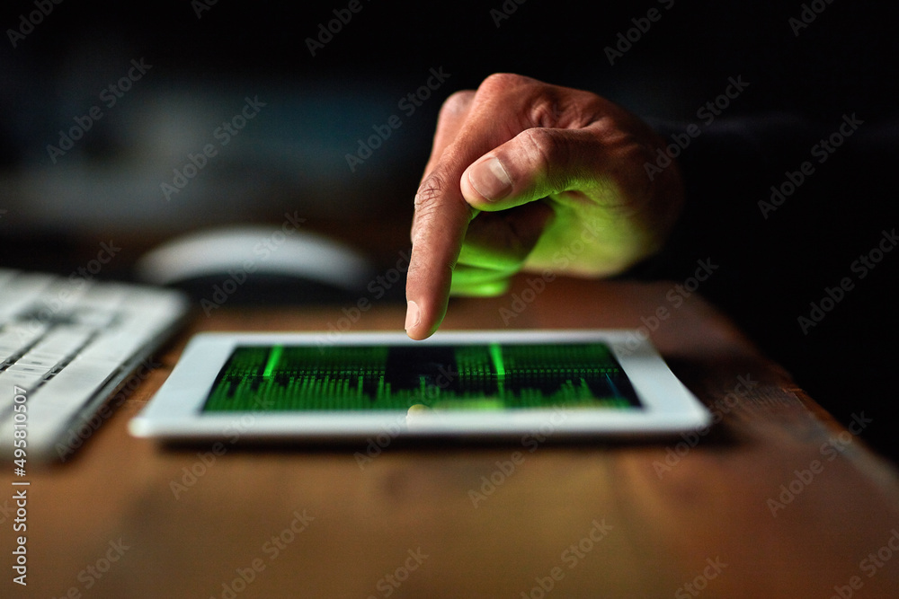 Aufkleber You can click but you cant hide. Cropped shot of an unidentifiable hacker cracking a computer code in the dark.