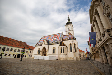 Low angle shot of St. Mark's Church in Zagreb, Croatia © Dimitar Chilov/Wirestock Creators