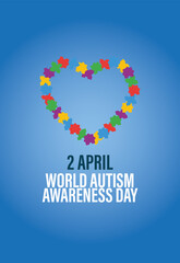 Banner por el Día del Autismo con corazón formado de piezas de rompecabezas de colores. Concepto de Autismo. - obrazy, fototapety, plakaty