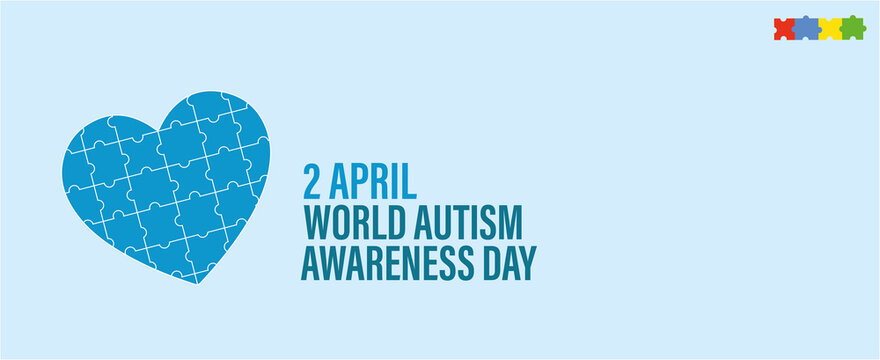 Banner por el D&iacute;a del Autismo con coraz&oacute;n celeste. Concepto de Autismo.