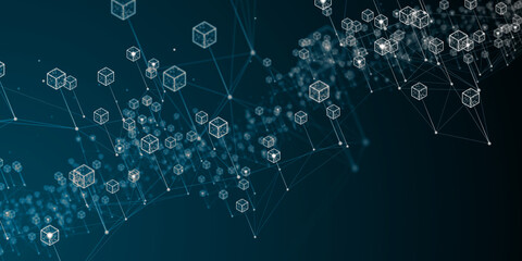 Smart contract computer code agreement business application on blockchain network - illustration rendering