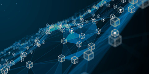 Supply chain blockchain technology smart contract business solution - illustration rendering