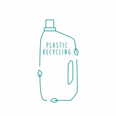 Made from recycled plastic - cleaning bottle icon concept of waste sorting. Editable stroke. Vector stock illustration isolated on white background for packaging logo print. 