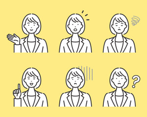 スーツを着た若いビジネスウーマンの表情とポーズ　バリエーションセット