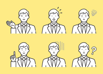 スーツを着た若いビジネスマンの表情とポーズ　バリエーションセット