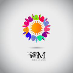 Children circle education happiness care vector logo icon