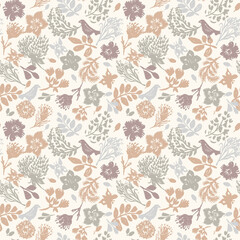 Ruhiges nahtloses Muster des neugeborenen minimalen Vogels. Geschlechtsneutraler Baby-Kinderzimmer-Dekor-Hintergrund. Scandi-Stil Skizze Tapete Hintergrundkachel oder Kleinkind inklusive Bekleidungsmode. © Limolida Studio