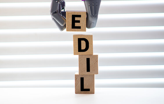 word EDIL on wooden block, business concept