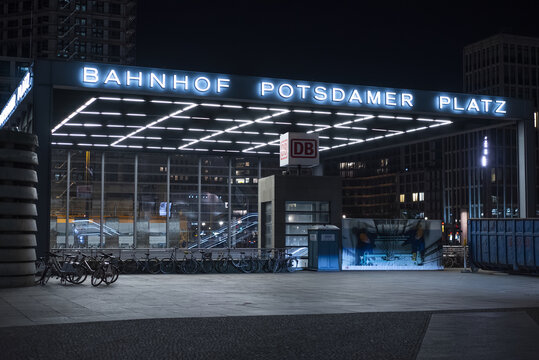 Railway station Potsdamer Platz at Potsdam Square in Berlin - BERLIN, GERMANY - MARCH 11, 2021