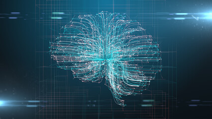 Brain AI Artificial intelligence digital robotic deep learning computer machine - illustration rendering