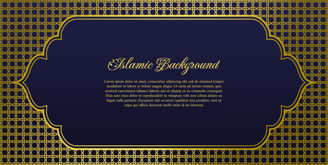 Islamic Background Gold Frame for Ramadan Kareem or Eid Mubarak Poster Ornament Decoration with Geometric Elegant Pattern