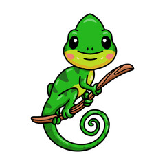 Cute little chameleon cartoon on tree branch