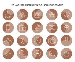 Natural, lifestyle, trendy, fun social media highlights. Abstract icon vector set for bloggers and social media stories