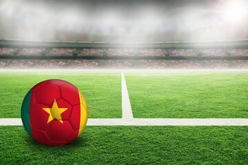 Football With Flag of Cameroon in Soccer Stadium With Copy Space