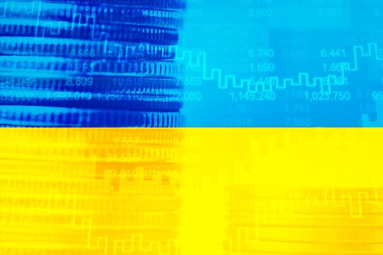 Investment trading financial on Ukraine flag or Forex for analyze profit finance business