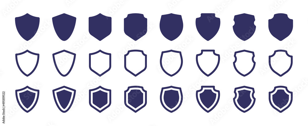 Poster Protect shield icon set. Collection of security shield icon isolated on white background.