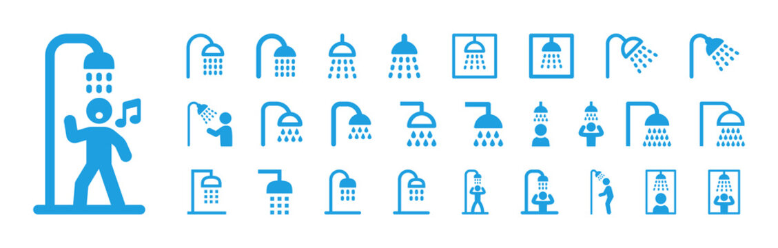 Shower icon collection. Shower icon vector in blue design.