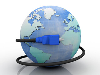 3d rendering aux cable connected globe 
    