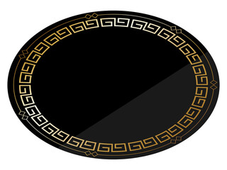 楕円形のフレーム　ブラック＆ゴールド　雷紋