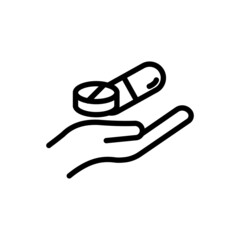 Hand icon with capsule medicine. suitable for health symbol. line icon style. simple design editable. Design template vector