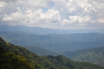 Fototapeta na wymiar Panoramic view from Phu Kha Viewpoint 1715, Highway 1256 in Pua District, Nan province, THAILAND.