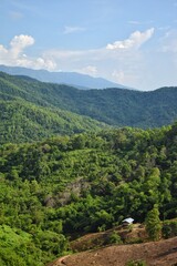 Mountain range scenery at road to Doi Sakat, Pua District, Nan Province, THAILAND.