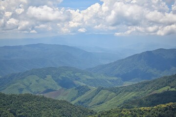 Fototapeta na wymiar Panoramic view from Phu Kha Viewpoint 1715, Highway 1256 in Pua District, Nan province, THAILAND.