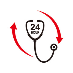 24 hours doctor service logo iconvector. sign of 247 day and night healthcare medical services	