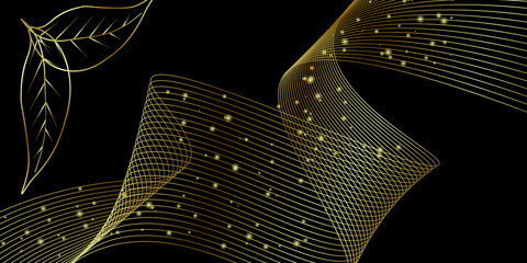 Black background with gold lines and leaves