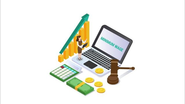 Businesswoman checking minimum wage on the laptop