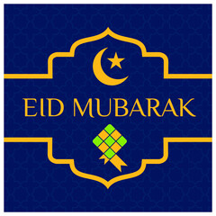 Eid Mubarak Square Greeting Card template with cresent moon