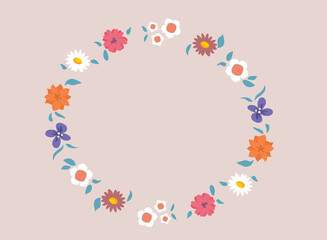 Floral Frame Celebrating Spring on Pink Background Vector Illustration