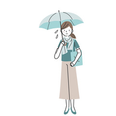 日傘、アームカバー、ストールを身に着け紫外線対策をする女性