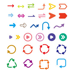 丸みのある矢印のアイコンセット　カラフル