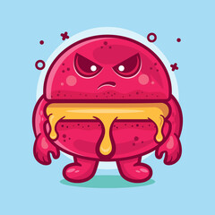 macaron bakery character mascot with angry expression isolated cartoon in flat style design
