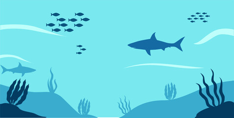 under the sea ecosystem vector shark fish 