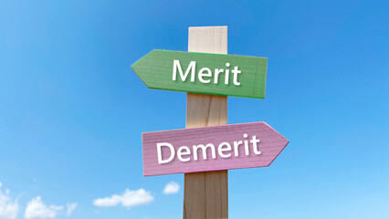 色付き道しるべと青空_2方向_真ん中_MeritとDemerit文字入り