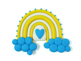 Obraz premium Ukraine Rainbow. Boho Rainbow with Ukraine flag colors. Pray for Ukraine, Support the Ukraine sign. War in Ukraine concept. Handmade from plasticine