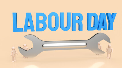 The labour day word and wrench for holiday concept 3d rendering.