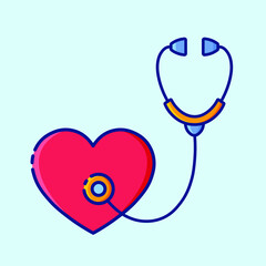 Human heart and medical stethoscope colored icon.  Diagnosis of heart disease. Collection of stylish icons on the theme of medical tools, drugs and healthcare diagnostics. Vector outline illustrations