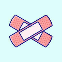 Adhesive bandage for first aid and wound protection outline colored icon. The healthcare concept. Collection of vector illustrations on the theme of medical tools, drugs and healthcare diagnostics. 