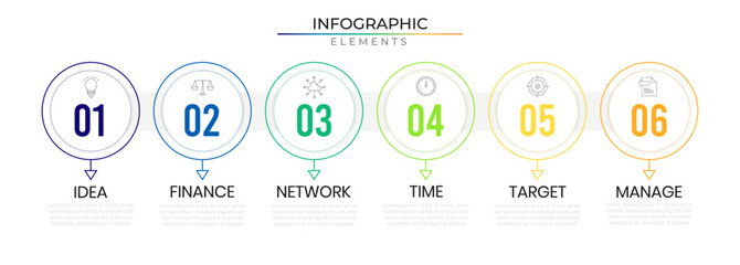 Business milestone infographic design vector with icons. Circular horizontal row timeline annual business template for presentation and report.