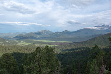 Sunny mountain valley with bright blur skys