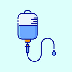 Medical IV drip bag color icon on light blue background. Heartbeat symbol. Collection of vector illustrations on the theme of medical tools, drugs and healthcare diagnostics.