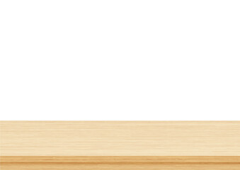 Empty brown wood table top isolated on white background, Perspective style
